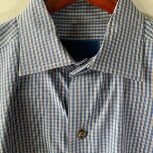 DAVID DONAHUE Shirt Men's Size Large Blue and Brown Plaid Check MSRP$155